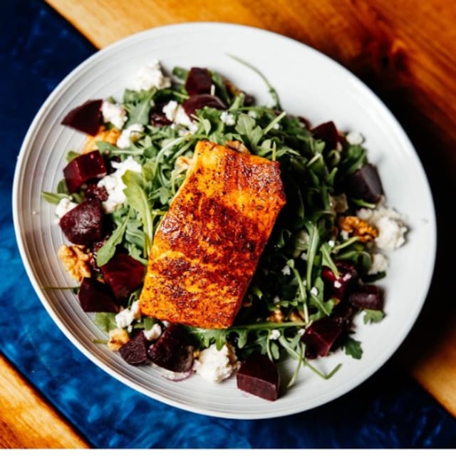 Islander Salmon-over beet salad.